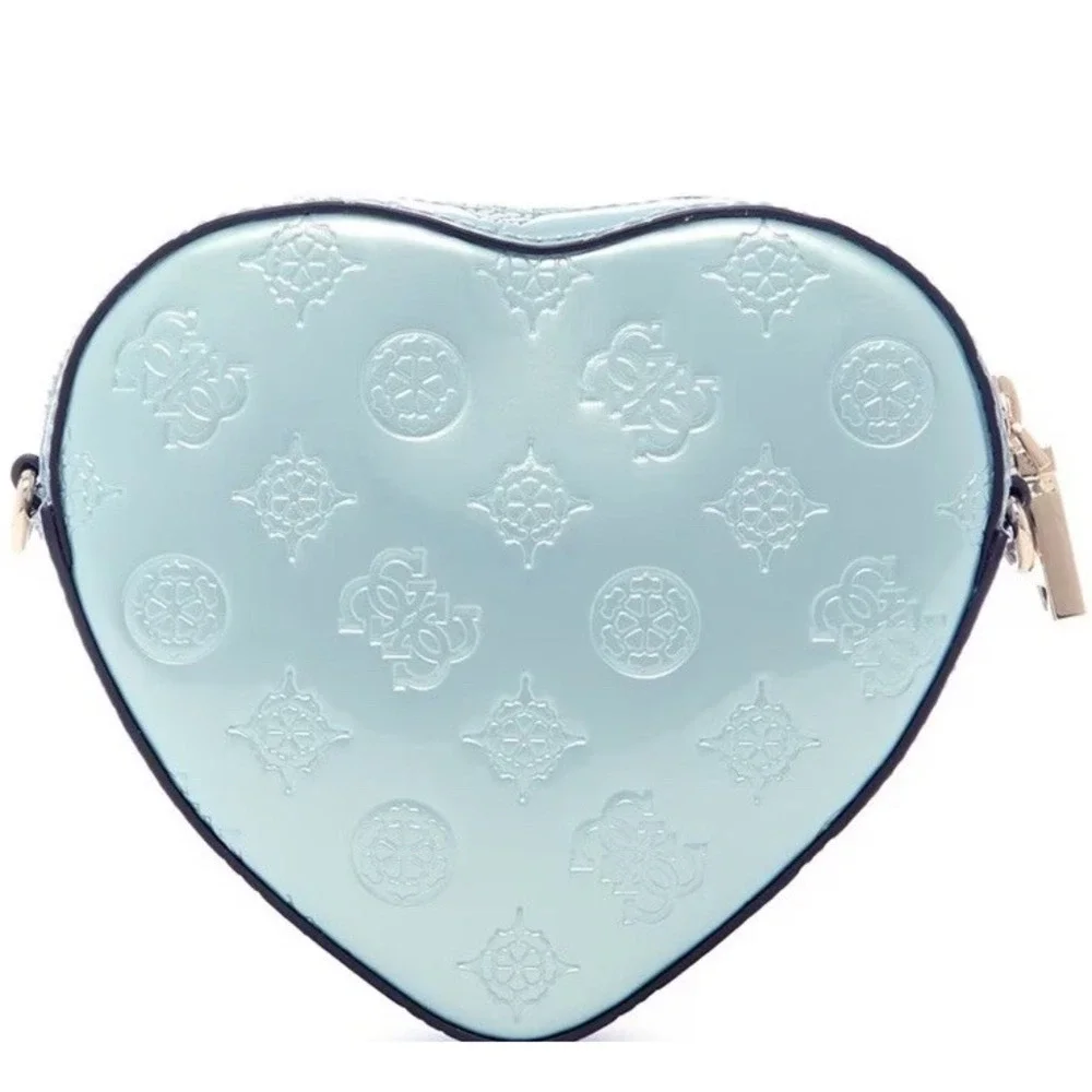 GUESS Arnela Mini Heart Crossbody Purse Quilted‎ Powder Blue Leather NWT